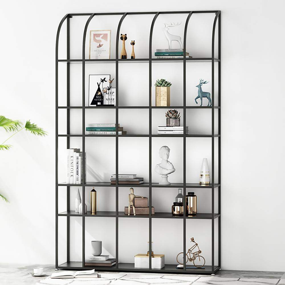Black Contemporary Metal Etagere Bookshelf with 6-Tiered Shelving-Bookcases &amp; Bookshelves,Furniture,Office Furniture