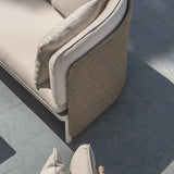 Khaki & Cream White Rattan Outdoor Armchair Patio Accent Chair with Cushion Pillow