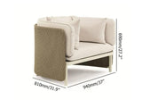 Khaki &amp; cremeweißer Rattan-Sessel für den Außenbereich, Patio-Akzentstuhl mit Kissen