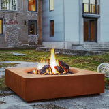Low Square Corten Steel Propane Fire Pit for Outdoor