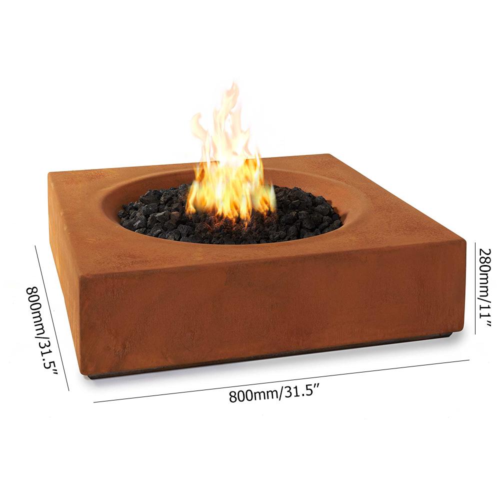 Low Square Corten Steel Propane Fire Pit for Outdoor