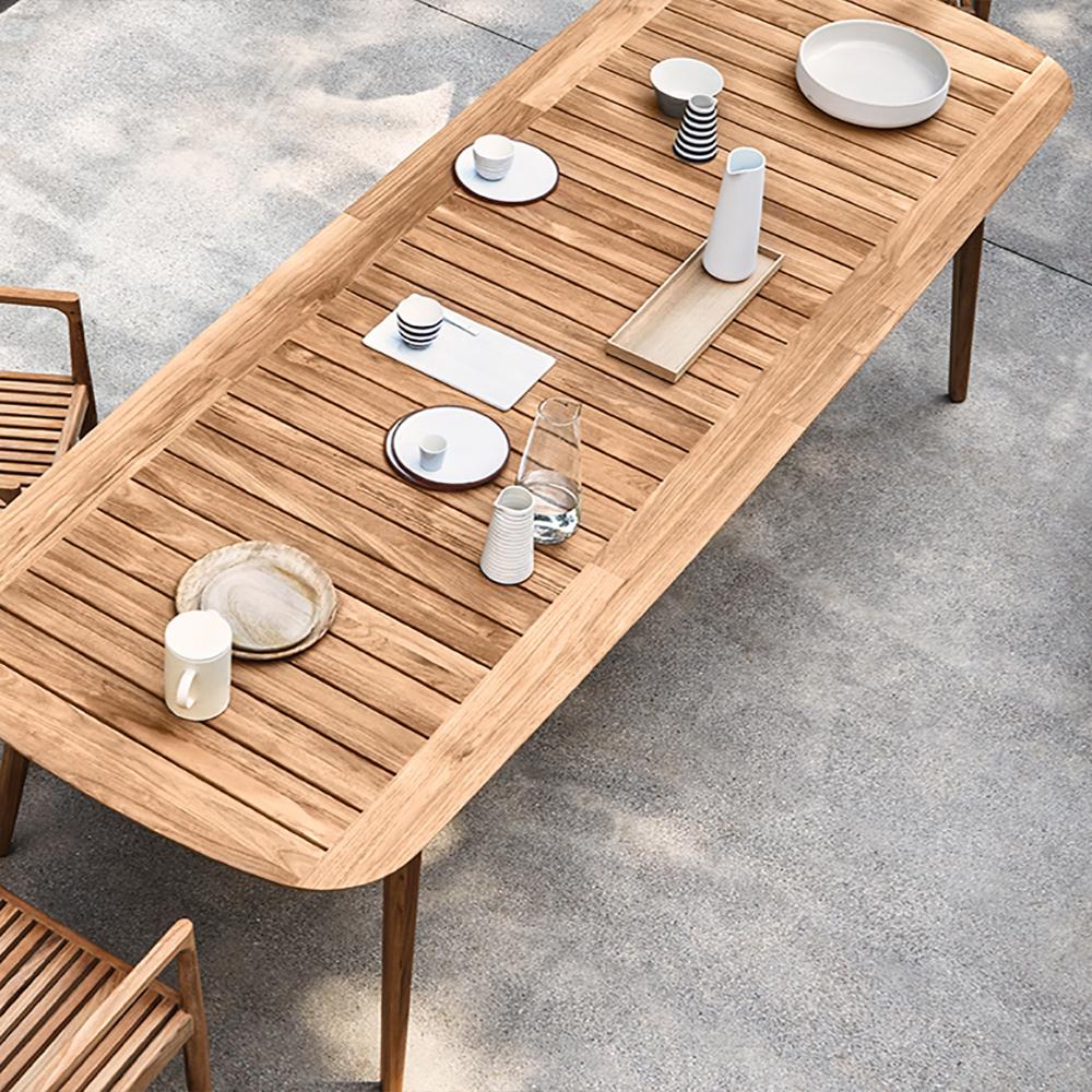 Mid Century Modern 6 - Person Rectangle Wood Outdoor Patio Dining Table in Natural