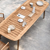 Mid Century Modern - Mesa de comedor para patio al aire libre de madera rectangular para 6 personas en color natural
