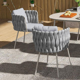 2 sillas de comedor de patio al aire libre de aluminio y ratán modernas de mediados de siglo gris