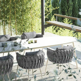 2 sillas de comedor de patio al aire libre de aluminio y ratán modernas de mediados de siglo gris
