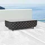 Moderner Terrassen-Couchtisch aus Aluminium, Seil und Kunstmarmorplatte in Grau