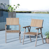 Aluminium moderne et bois chaise de salle à manger en plein air fauteuil en naturel et gris (ensemble de 2)