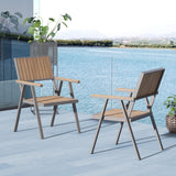 Aluminium moderne et bois chaise de salle à manger en plein air fauteuil en naturel et gris (ensemble de 2)