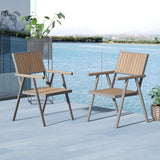 Silla de comedor moderna de aluminio y madera para exteriores, sillón de patio en color natural y gris (juego de 2)