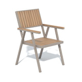 Modern Aluminum & Wood Outdoor Dining Chair Patio Armchair in Natural & Gray (Set of 2)