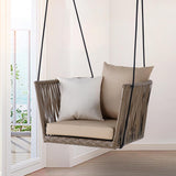 Chaise suspendue extérieure traditionnelle chaise de balançoire de porche de rotin avec oreiller de coussin kaki