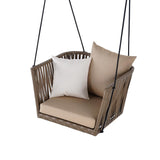 Traditional Outdoor Hanging Chair Rattan Porch Swing Chair with Khaki Cushion Pillow