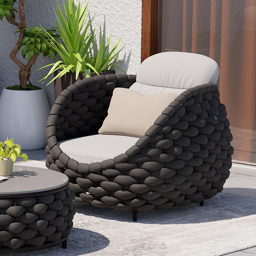 Tatta Modern Outdoor Sofa Chair Woven Rope Armchair with Removable Cushion  Gray & Black-Wehomz – WEHOMZ