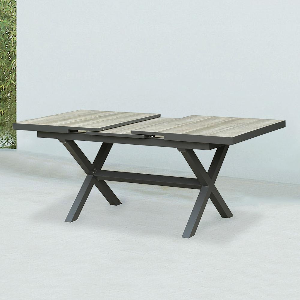 Mid Century Modern Rectangle 6 Person Extendable Outdoor Patio Dining Table Gray & Black