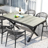 Mesa de comedor para patio al aire libre extensible para 6 personas, moderna, rectangular, de mediados de siglo, gris y negro