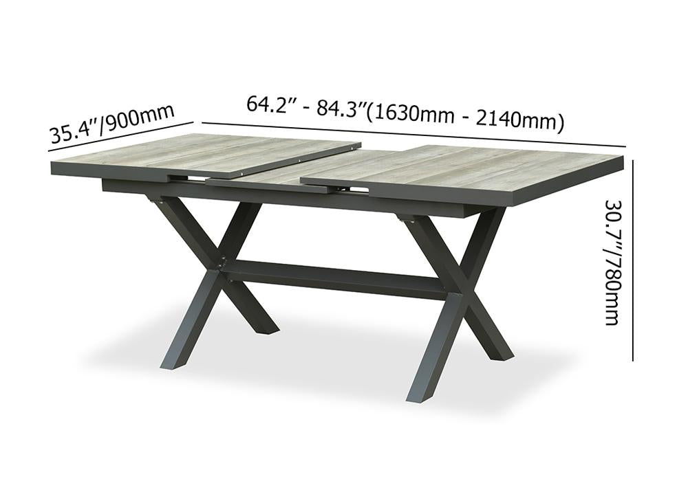 Mid Century Modern Rectangle 6 Person Extendable Outdoor Patio Dining Table Gray & Black