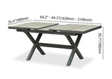 Recangle moderne du milieu du siècle 6 personne extensible table de restauration extérieure extérieur gris et noir