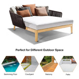 Modern Style Rattan Outdoor Daybed with Cushion Pillow in White & Coffee