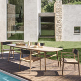 Moderner Esszimmerstuhl aus Holz für den Außenbereich in Natur (2er-Set)