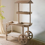 Natural Solid Wood Garden Cart Display Plant Stand Potting Bench