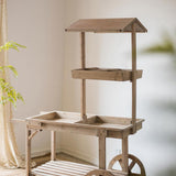Natural Solid Wood Garden Cart Display Plant Stand Potting Bench