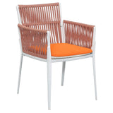Outdoor-Sessel aus orangefarbenem Seilgeflecht mit weißem Aluminiumrahmen