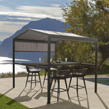 Mesa de comedor de aluminio de altura ajustable para patio exterior con dosel convertida en mesa de bar