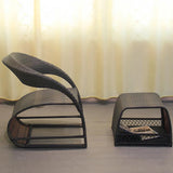 Chaise inclinable en rotin PE extérieur avec ottoman et stockage 2 pièces en café