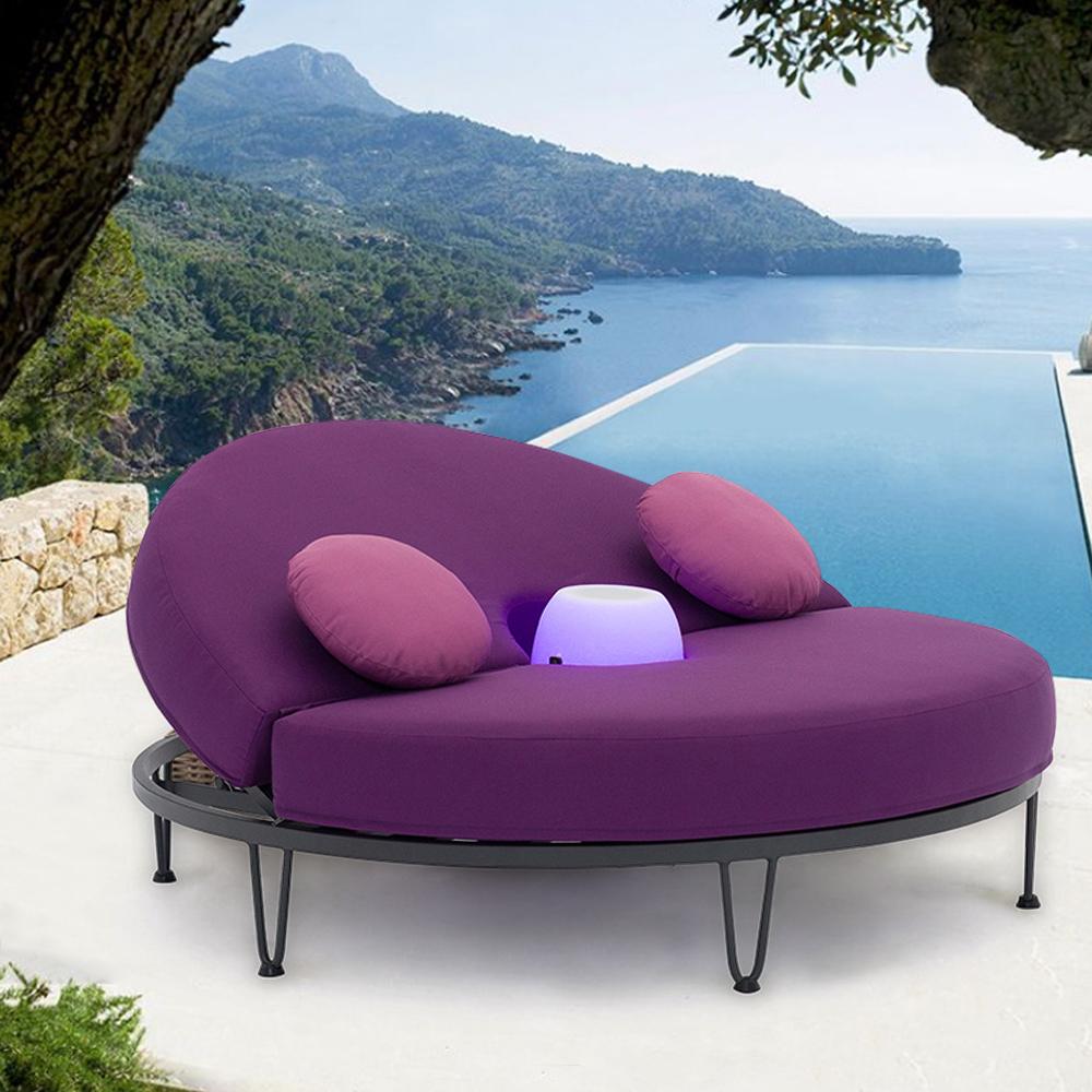 Patio Daybed Round Outdoor Daybed Convertible with Bluetooth Speaker LED and Pillow