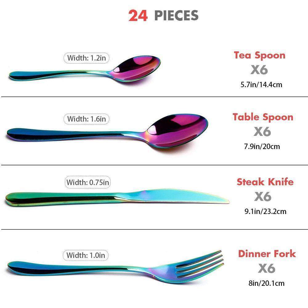 Cutlery Stainless Steel Non-Fading Rainbow Colorful Flatware Set(24 PCS)-colorful