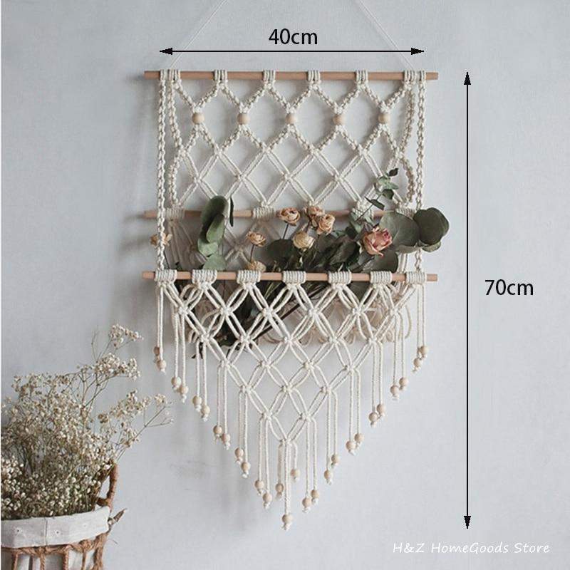 Hand Woven Storage Rack Macrame Tapestry Book Magazine Net Pocket-Macrame Wall Hanging