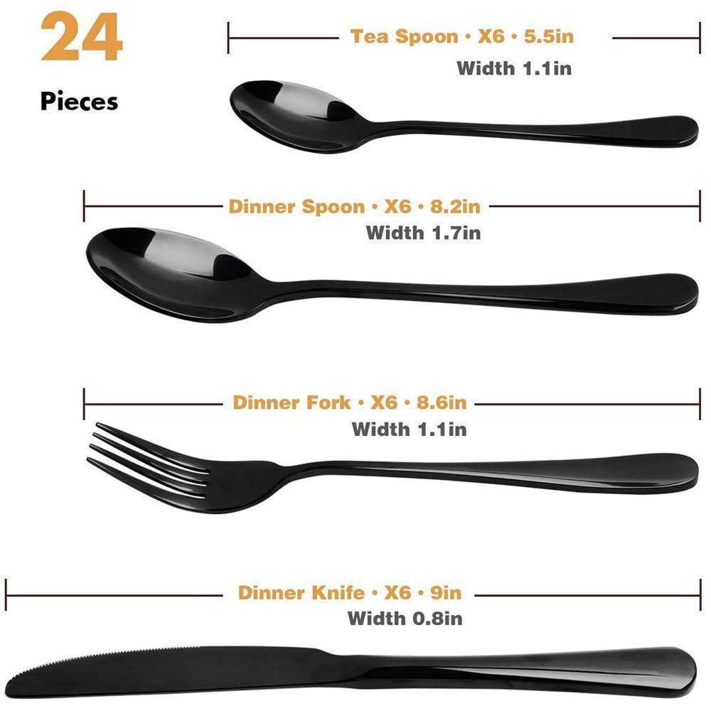 Black Gold Stainless Steel Flatware Sets  Wood Gift Box(24PCS )-dinning