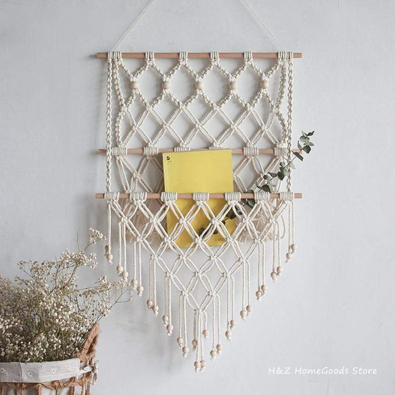 Hand Woven Storage Rack Macrame Tapestry Book Magazine Net Pocket-Macrame Wall Hanging