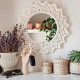 Bohemia Macrame Handmade Makeup Decorative Mirror Wall Tapestry-Macrame Wall Hanging