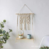 Boho  Macrame Wall Hanging Wooden Shelf Farmhouse Rustic Floating Shelving-Macrame Wall Hanging