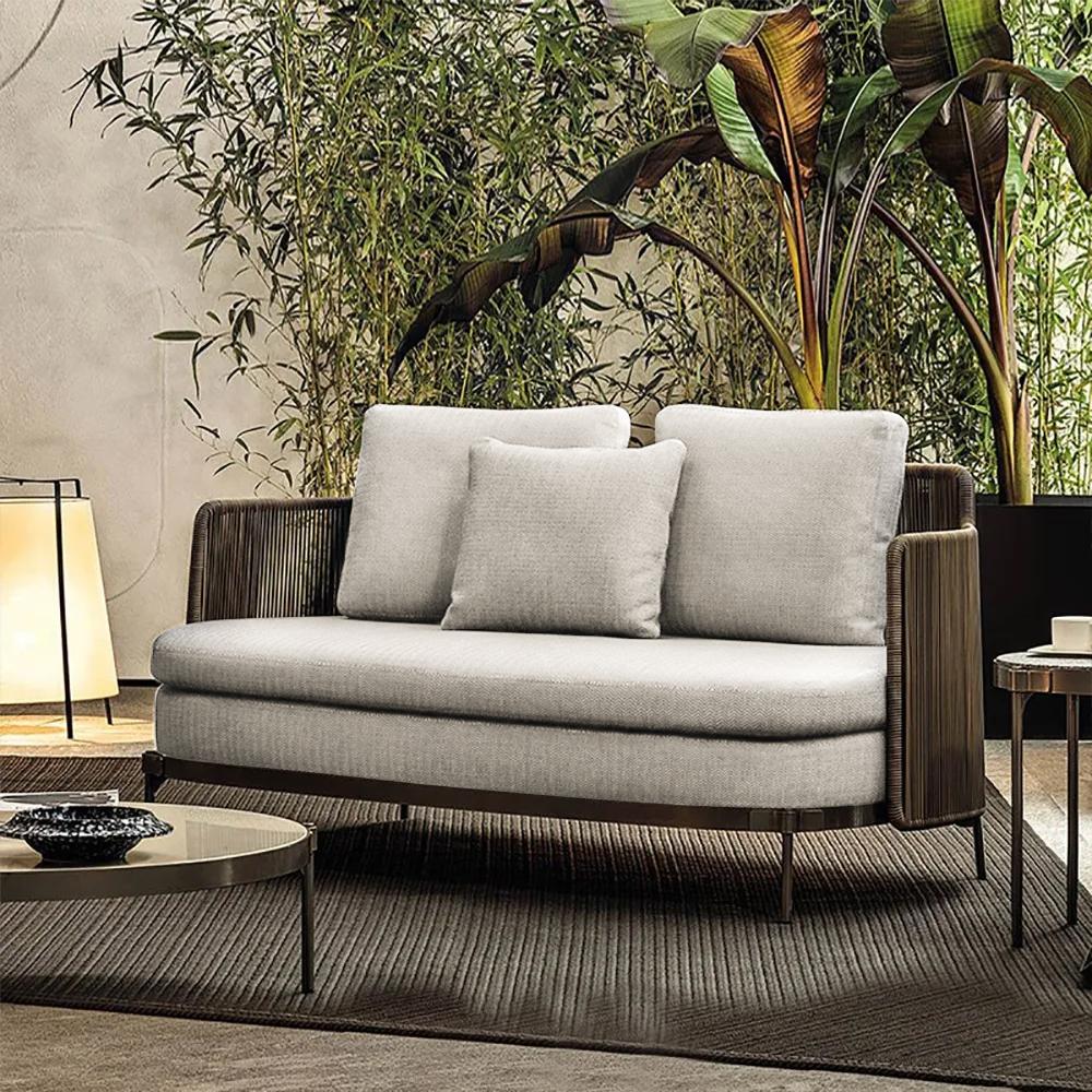 Rattan Patio Sofa 2-Seater with Square Arm Cushion Back