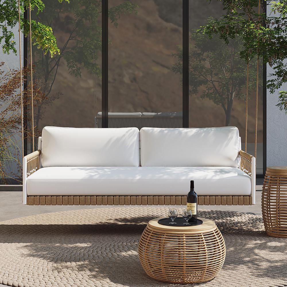 Ropipe Boho 2-Seater Khaki Woven Rope Outdoor Patio Swing Sofa with White  Cushion-Wehomz – WEHOMZ