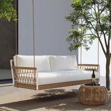 Ropipe Boho 2-Sitzer khakifarbenes gewebtes Seil-Outdoor-Terrassen-Schaukelsofa mit weißem Kissen
