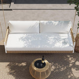 Ropipe Boho 2-Seater Khaki Woven Rope Outdoor Patio Swing Sofa with White Cushion
