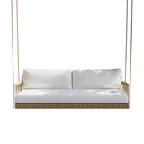Ropipe Boho 2-Sitzer khakifarbenes gewebtes Seil-Outdoor-Terrassen-Schaukelsofa mit weißem Kissen