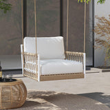 Ropipe Boho Khaki Woven Rope Outdoor Patio Swing Sofa Arm Chaise avec coussin blanc