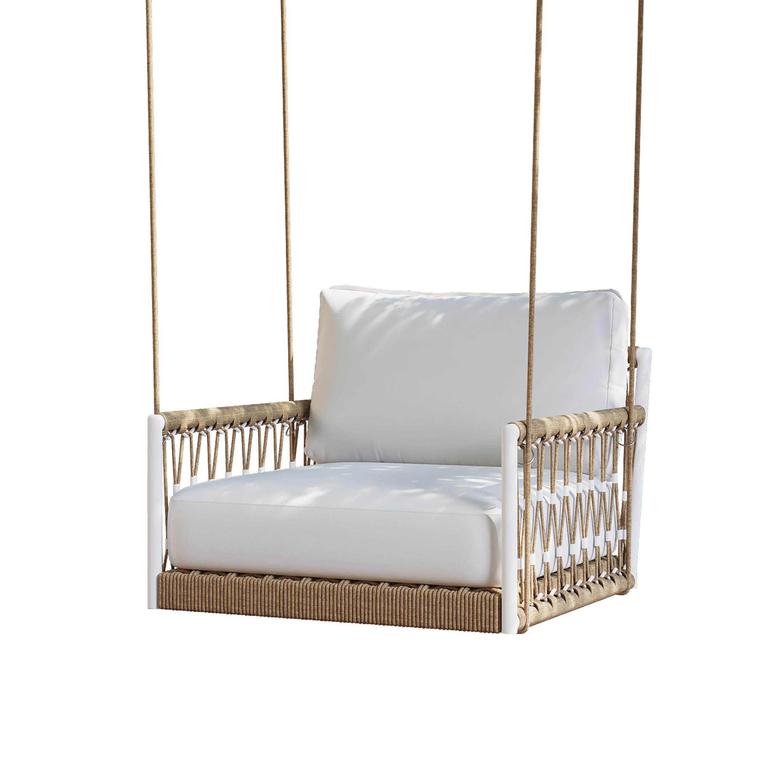 Ropipe Boho Khaki Woven Rope Outdoor Patio Swing Sofa Arm Chair with White  Cushion-Wehomz – WEHOMZ