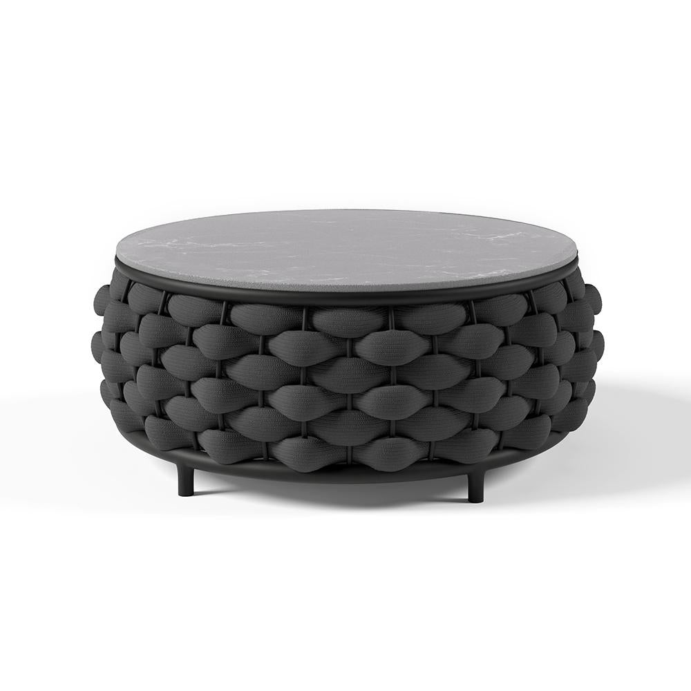 Tatta Sintered Stone-top Round Coffee Table with Textilene Rope Woven Base