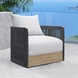 White Woven Rattan Outdoor Swivel Chair Sofa 360 Degree Rotatable Coastal Patio Armchair