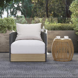 Sofá de silla giratoria para exteriores de ratán tejido blanco Sillón de patio costero giratorio de 360 ​​grados