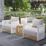 Weiß gewebtes Rattan Outdoor-Drehstuhl-Sofa 360 Grad drehbarer Küstenterrassen-Sessel