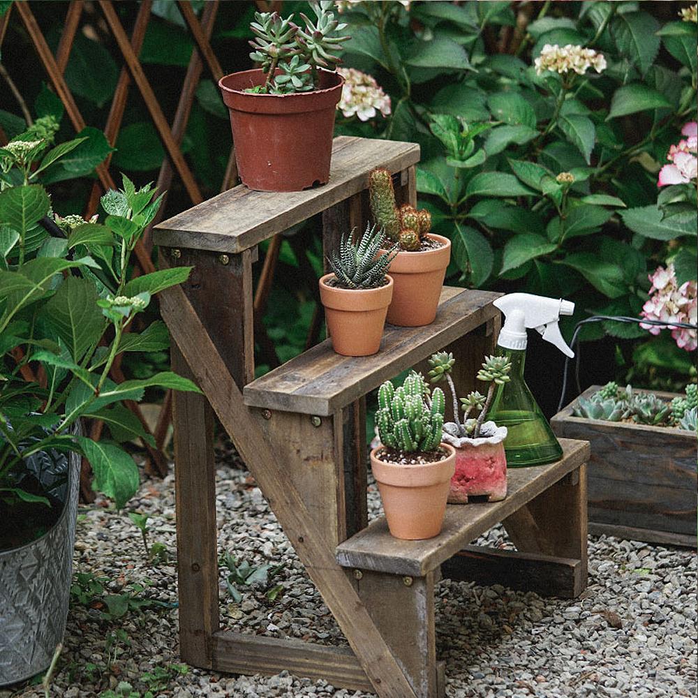 Wooden 3-Tier Plant Pots Stand Ladder Shelf for Outdoor