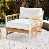 白いポリエステル クッションが付いている Ropipe によって編まれるロープの屋外の肘掛け椅子のアクセントの椅子